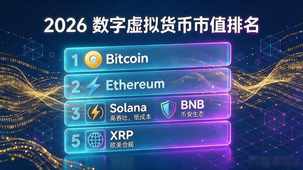 数字虚拟货币排名大揭秘：2026市值前五强，格局跟你想的不一样