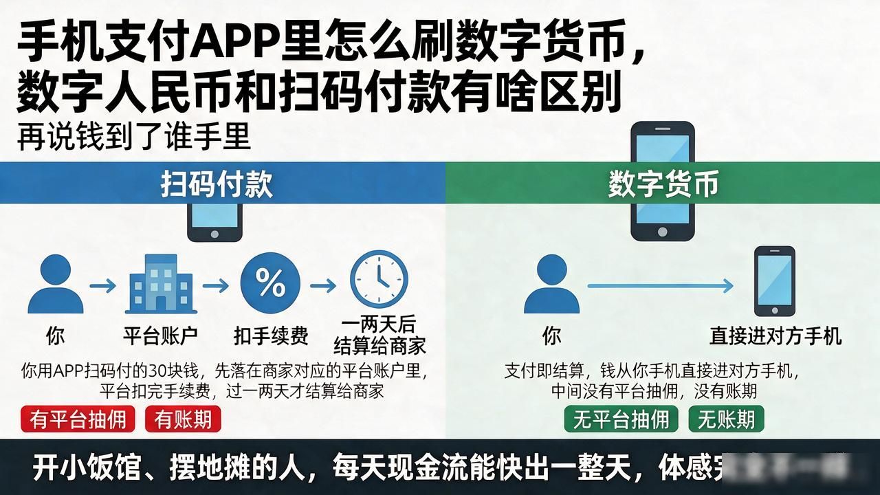 手机支付APP里怎么刷数字货币，数字人民币和扫码付款有啥区别